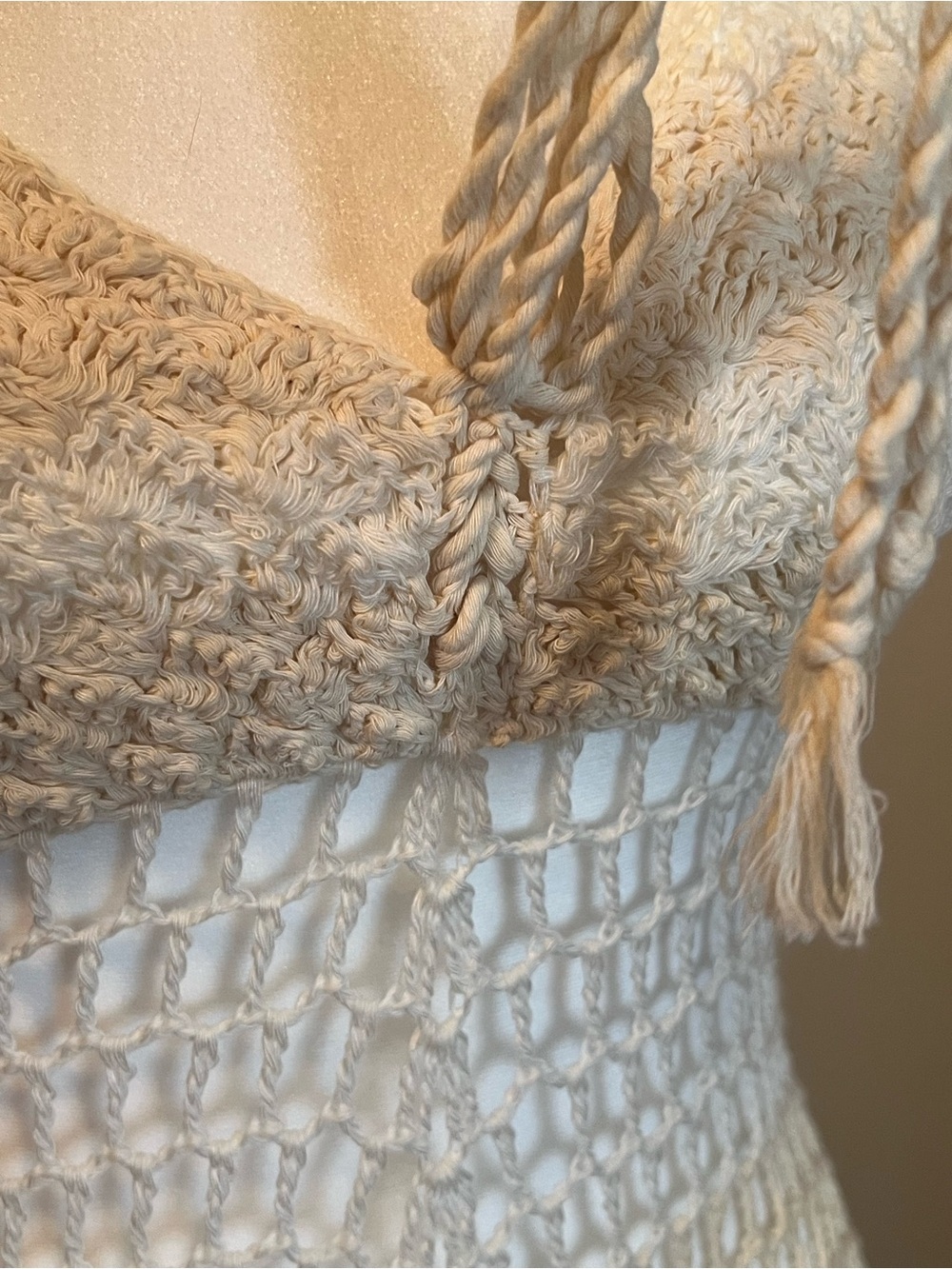 Handmade crochet boho cover-up dress untagged, cream/off-white,vintage-inspired - Picture 2 of 5